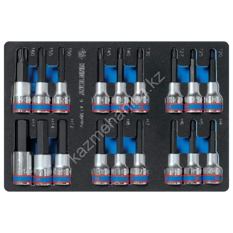 KING TONY Набор торцевых насадок 1/2 TORX, HEX, L = 80 мм, ложемент, 18 предметов 2448