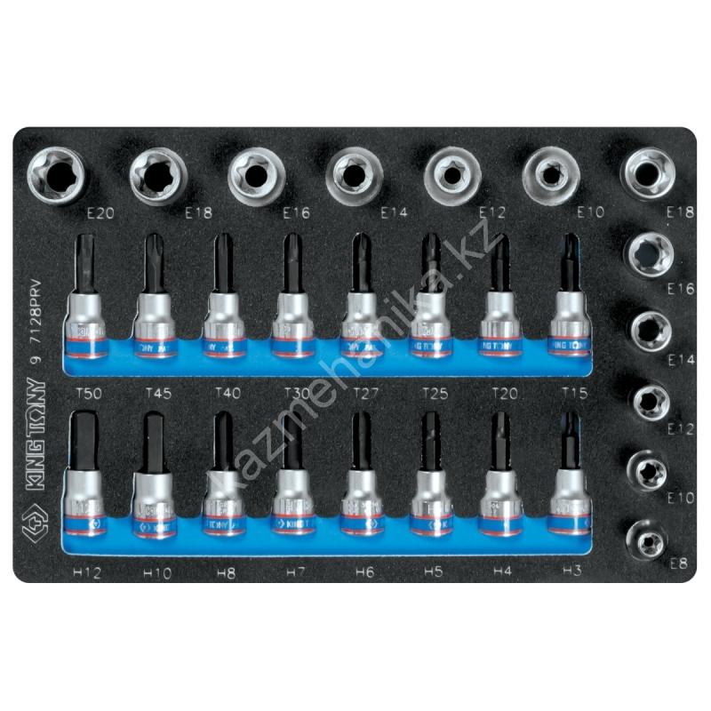 KING TONY Набор торцевых насадок и головок 1/2 3/8, TORX, HEX, Е6-Е20, ложемент, 28 предметов 2449