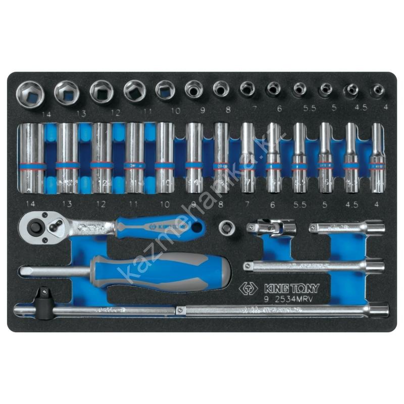 KING TONY Набор торцевых головок с принадлежностями 1/4, ложемент, 34 предмета 2453