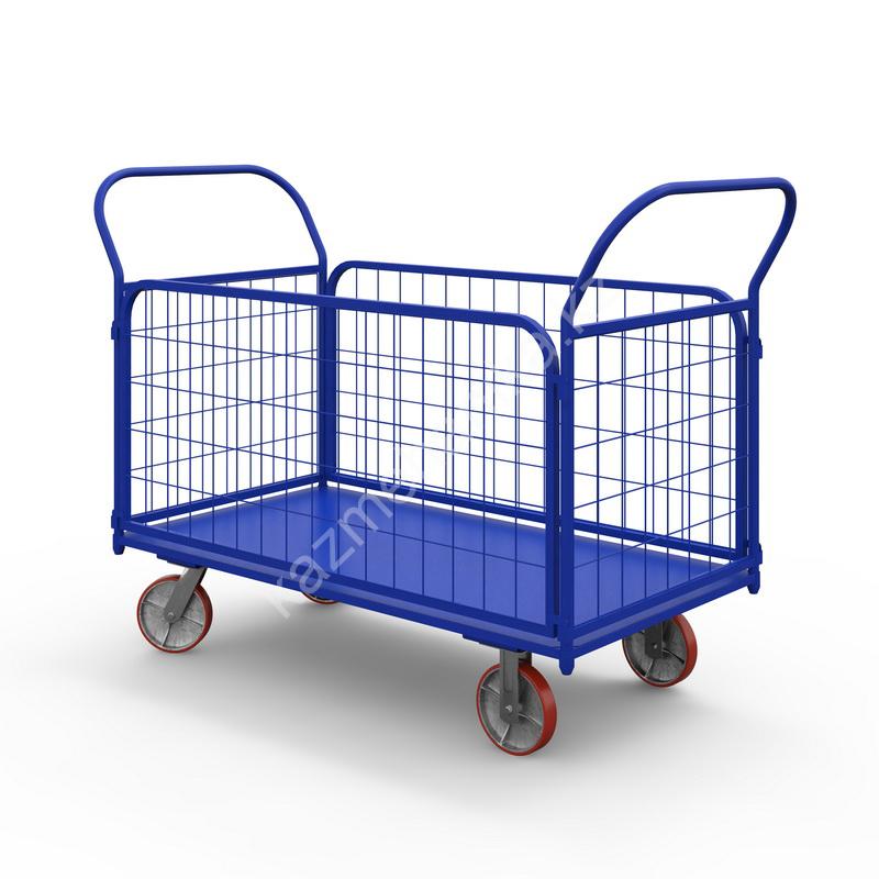 Тележка платформенная с сетчатыми бортами ТС 3 (г/п 600 кг, 1000x600 мм, колеса чугун/полиуретан 200 мм) 65 0254 a