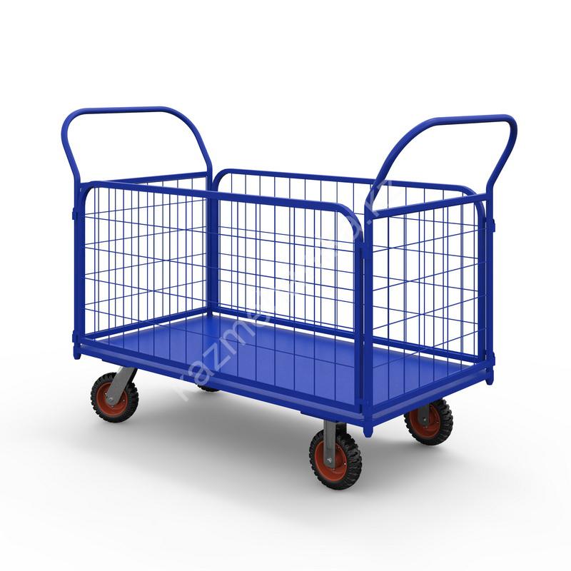 Тележка платформенная с сетчатыми бортами ТС 3 (г/п 600 кг, 1000x600 мм, колеса литая протекторная резина 200 мм) 65 0256 a