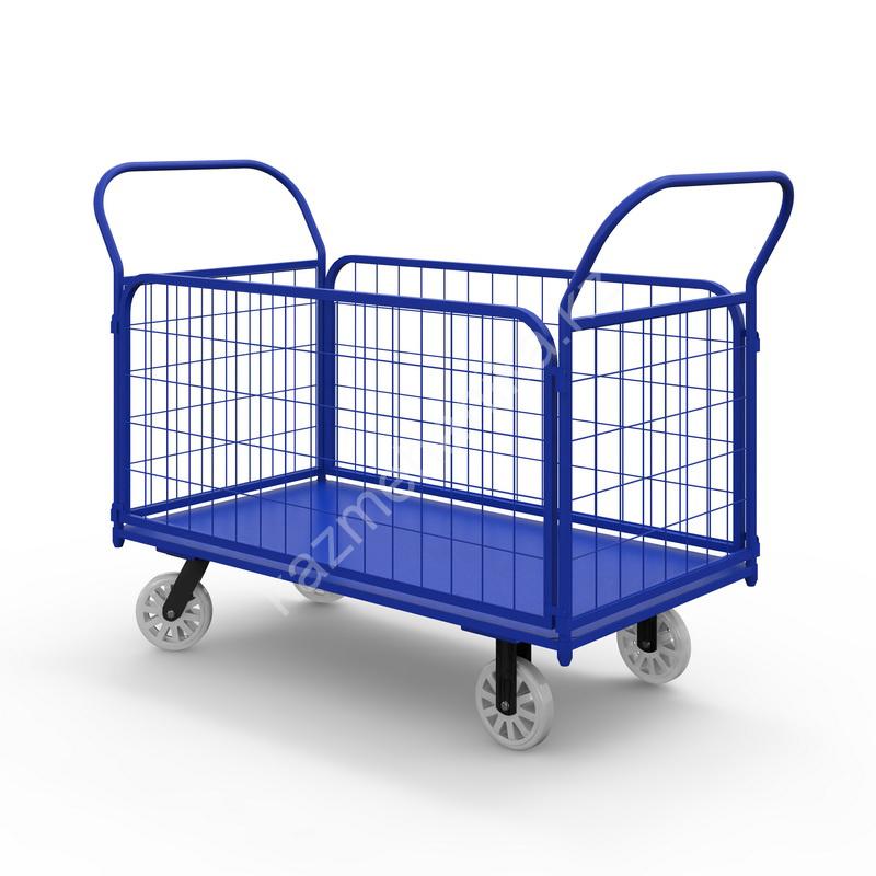Тележка платформенная с сетчатыми бортами ТС 3 (г/п 600 кг, 1000x600 мм, колеса нейлон/пластик 200 мм) 65 0258 a