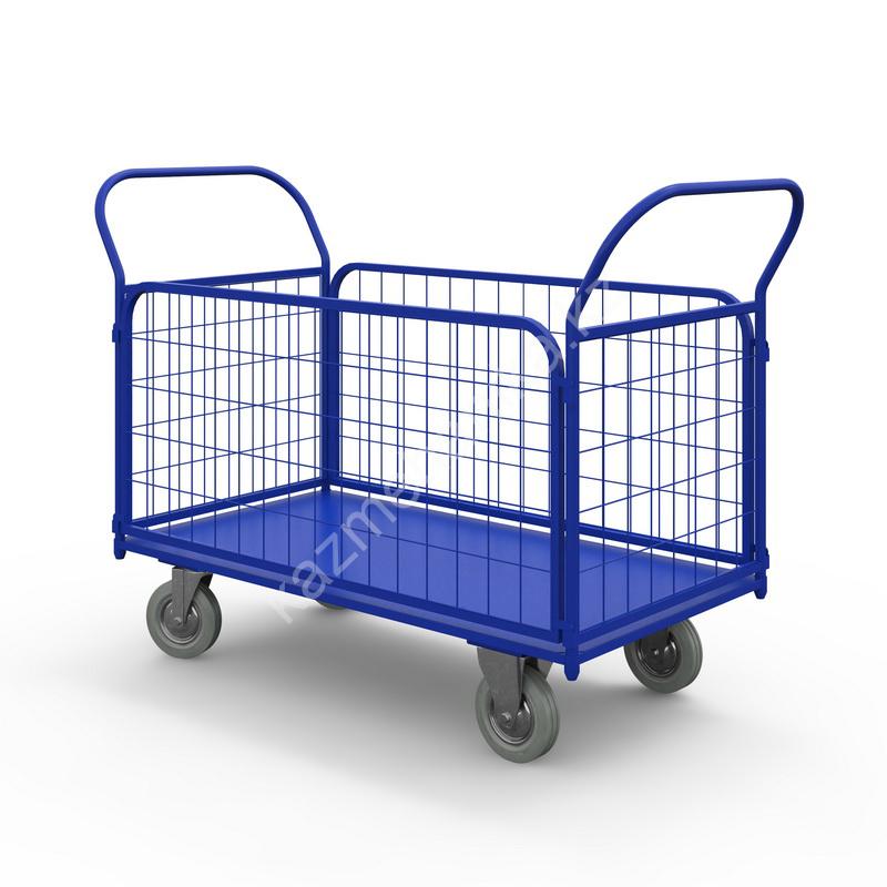 Тележка платформенная с сетчатыми бортами ТС 7 (г/п 450 кг, 1400x800 мм, колеса серая резина 160 мм) 65 0299 a