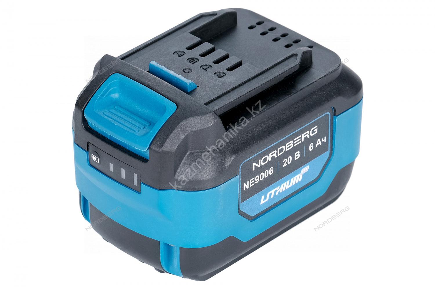 Аккумулятор, Li-ion, 20 В, 6 Ач для NE810K, NE108K, NE307K, NE803K NORDBERG NE9006 Фотография: Аккумулятор, Li-ion, 20 В, 6 Ач для NE810K, NE108K, NE307K, NE803K NORDBERG NE9006