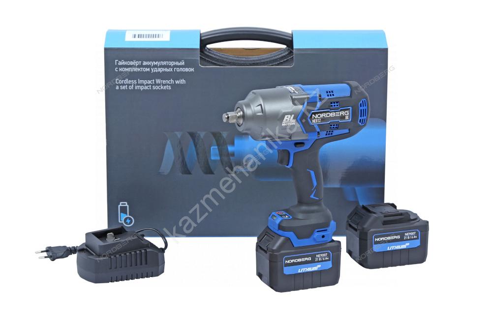 Гайковерт аккумуляторный, 1/2", 21В, 1700 Нм с двумя 6A акк. и зар. уст-вом 1,8A, в кейсе NORDBERG NE812K Фотография: Гайковерт аккумуляторный, 1/2″, 21В, 1700 Нм с двумя 6A акк. и зар. уст-вом 1,8A, в кейсе NORDBERG NE812K